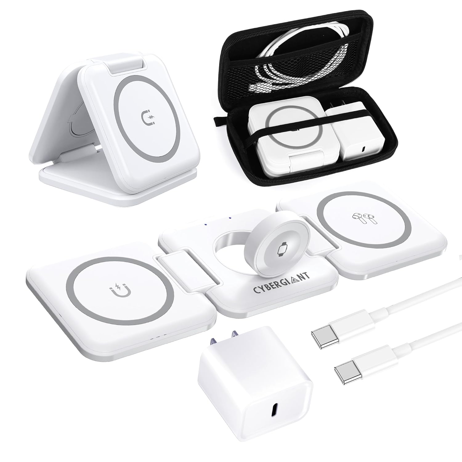 3 in 1 Apple Charging Station for iPhone Airpods iWatch - Travel Charger for Multiple Devices Portable Foldable