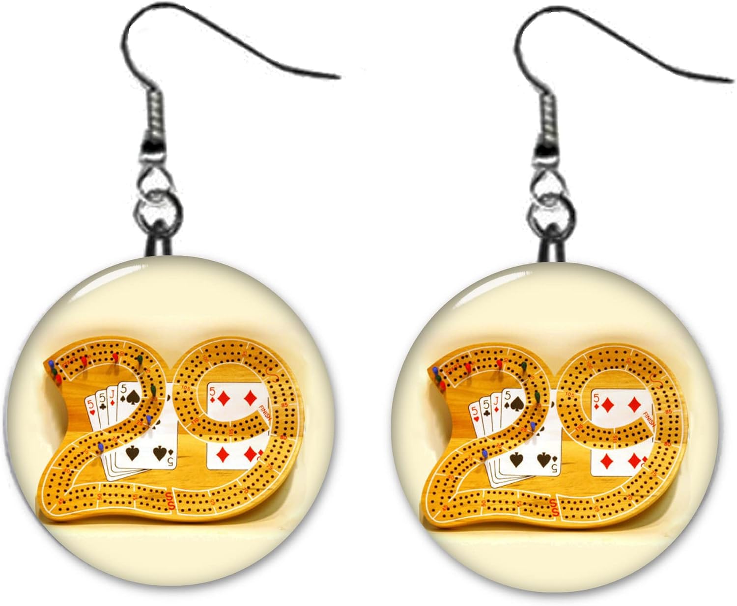 Cribbage Game Dangle Earrings Jewelry 1 inch Buttons