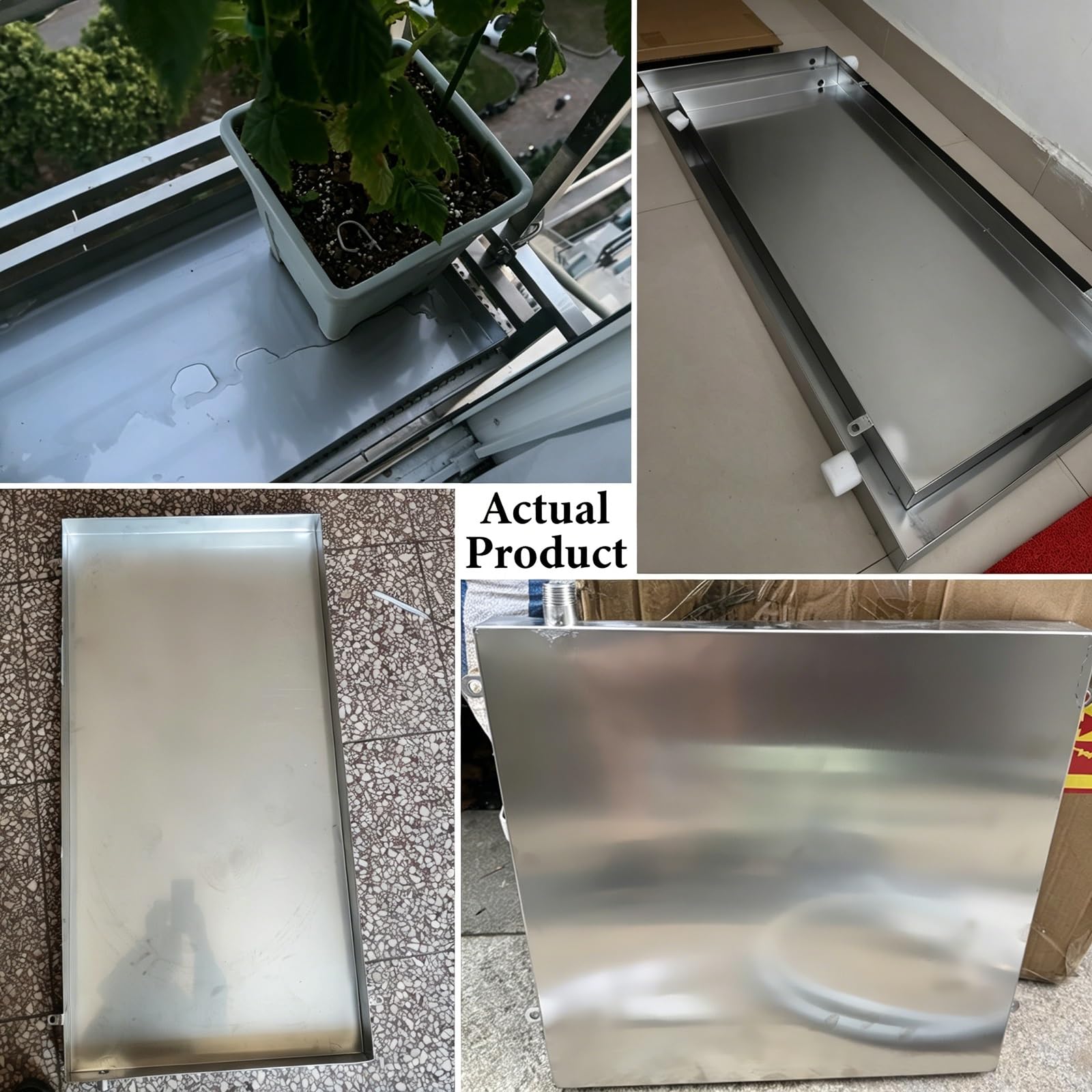 Bandeja Aire Acondicionado Portatil Bandeja Goteo con Tubo Desague de 200 cm Acero Inoxidable 304 (0,8 mm de Espesor) para Unidades de Interior/exterior(60x30x3cm (24x12x1.2in))