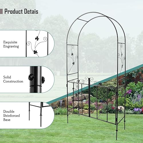 Miniatura 10 de Arco de jardín de metal al aire libre para planta trepadora, enrejado de árbol de jardín para jardín al aire libre césped patio trasero