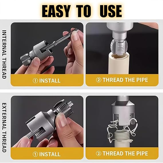 Pipe Thread Cutting Tool, Integrated Internal & External Pipe Threading Tool, Electric Drill Compatible 2 In 1 PVC Pipe Threader Kit, 1/2 3/4 PVC Thread Maker Tool (3/4, 1 Pc)