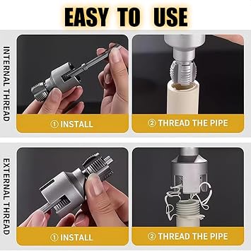 Pipe Thread Cutting Tool, Integrated Internal & External Pipe Threading Tool, Electric Drill Compatible 2 In 1 PVC Pipe Threader Kit, 1/2 3/4 PVC Thread Maker Tool (3/4, 1 Pc)