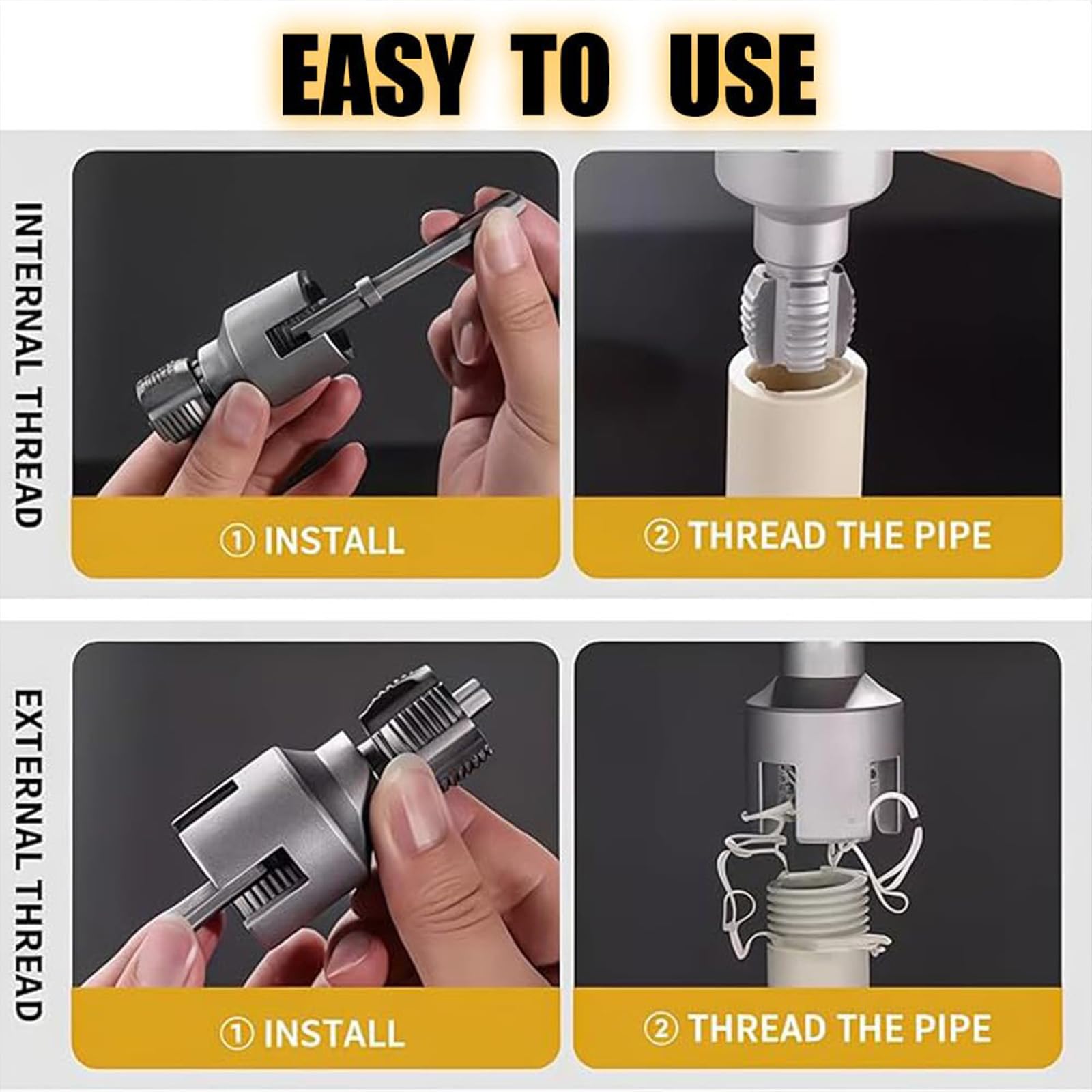 Outil De Filetage Double Usage - Filetage Interne & Externe Pour Tuyaux 1/2'' Ou 3/4'' - Compatible Perceuse - Réparation Plomberie DIY