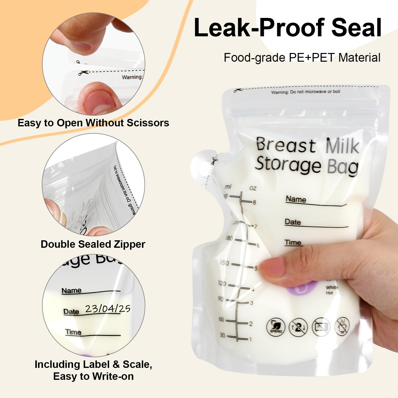 100 Pcs Breast Milk Storage Bags HXC 250ml Milk Storage Bags Breastfeeding Temp-Sensing Breastmilk Storage Bag with Pour Spout BPA Free No-Leak for Breastfeeding - Image 3