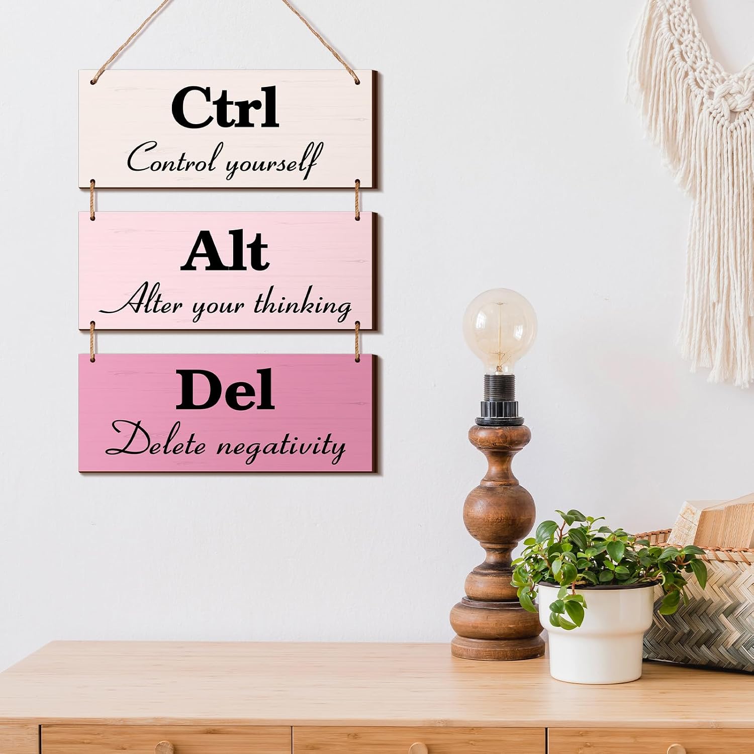 Qunclay 3 Pcs Inspirational Office Wall Decor Wood, Pink, Sweet