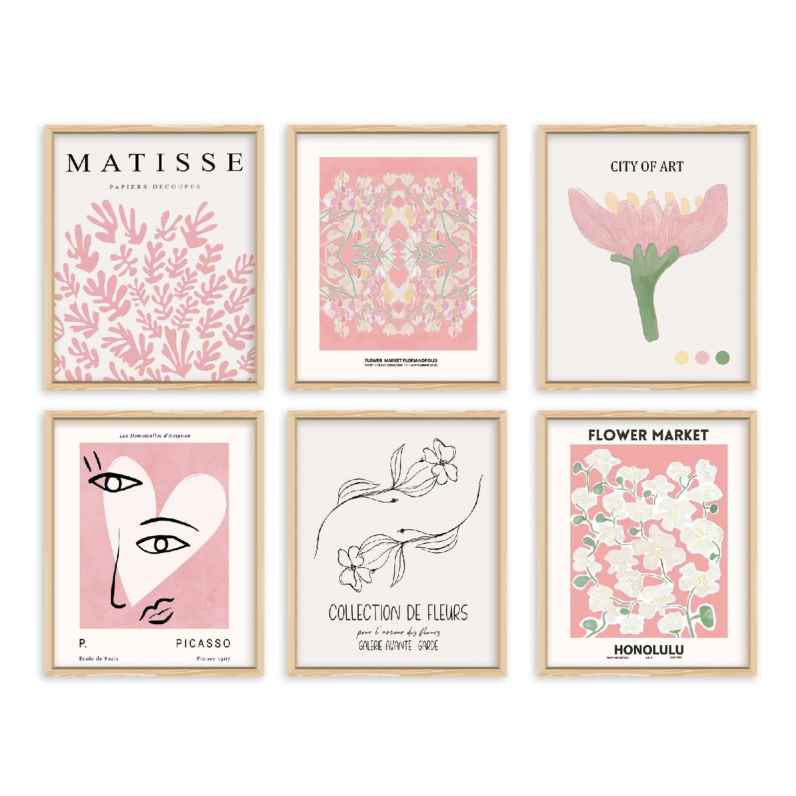 Lilbitty Juego de 6 impresiones artísticas de pared de mercado de flores rosas, decoración de pared abstracta, estéticas, coloridas, carteles de exhibición, arte de pared, cuadros florales (20 x 25