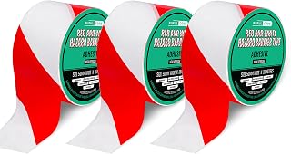 Red and White Adhesive Barrier Tape - 3 roll pack- 50mm X 35M (1.9' x 38.2 Yards) Durable Adhesive Hazard Tape Plastic Sticky Barrier Fencing Danger Zone No Entry Caution Tape Roll Construction