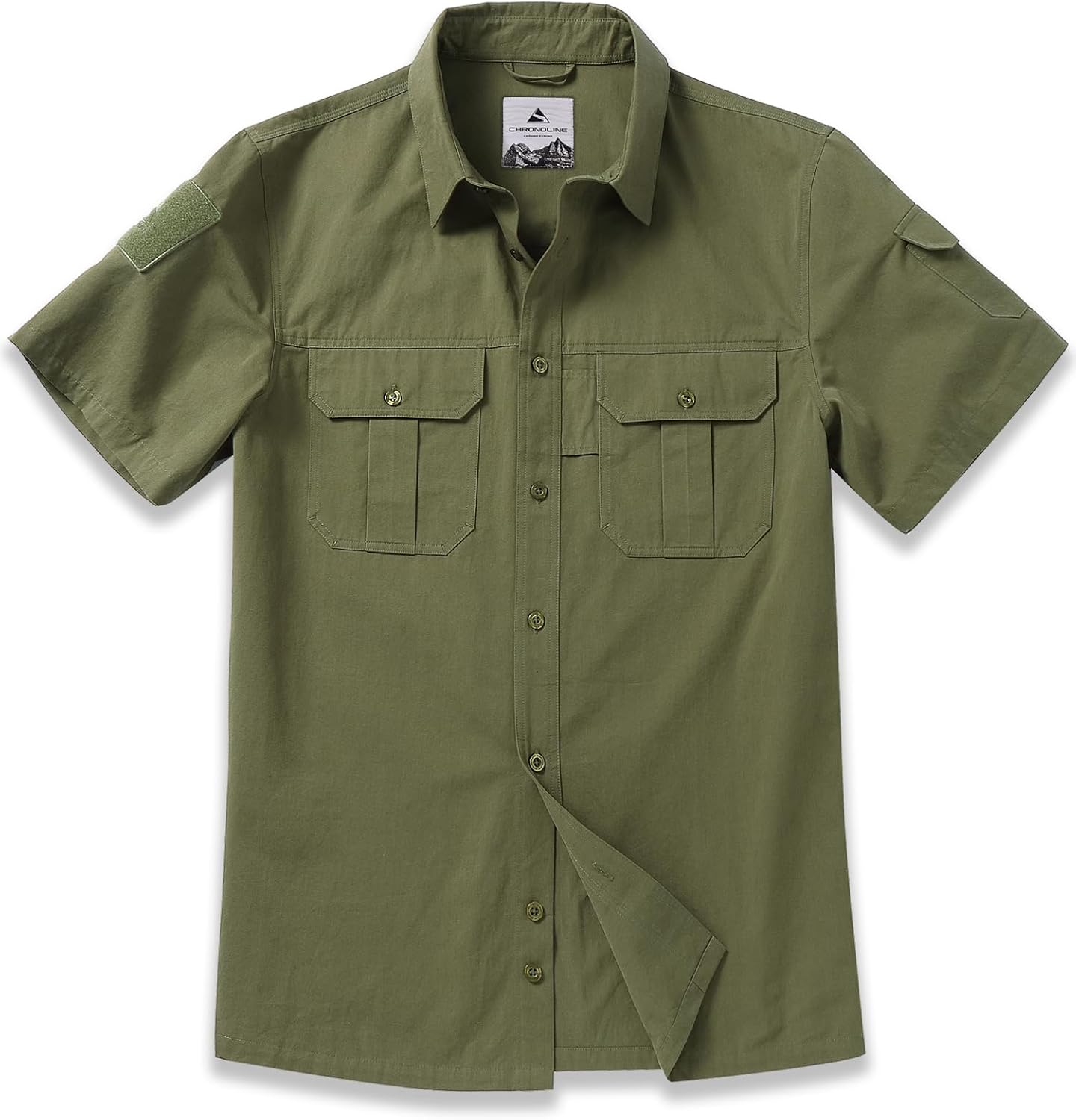 CHRONOLINE Men's Tactical Short Sleeve Work Shirt Cotton Button Down Utility Shirt Regular Fit Outdoor Shirt