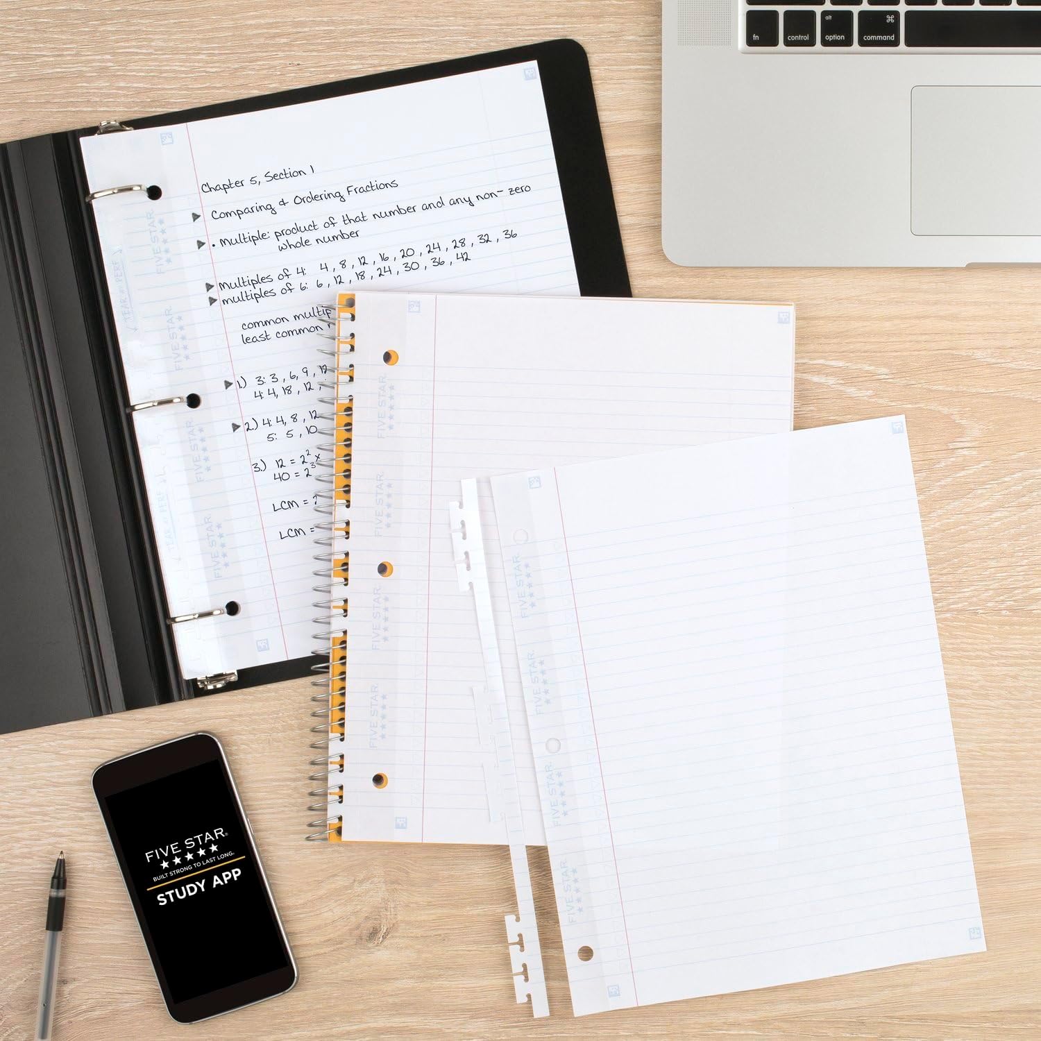 Five Star Insertable Loose Leaf Paper + Study App, 6 Pack, Notebook Paper, College Ruled to Add Pages, Reinforced, 8.5 x 11, 75 Sheets per Pack (170015)