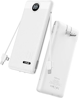 VRURC 10000mAh Portable Phone Charger, Built-in AC Plug & Cables, White | 22.5W fast charging, LED display, built-in Micro/USB-C/Phone cables, airline approved travel accessory,8 oz