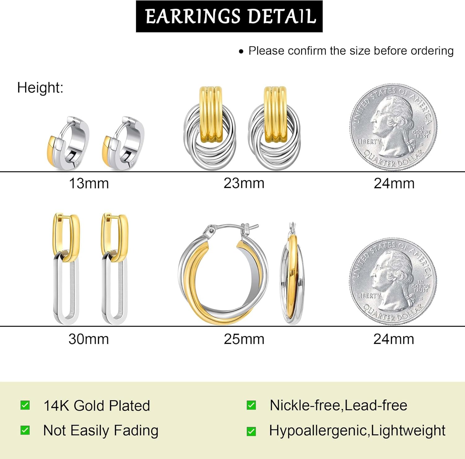 Two Tone Drop Dangle Earrings - Gold Silver Plated Hoop Huggie Earrings for Women - Trendy Jewelry - Image 6