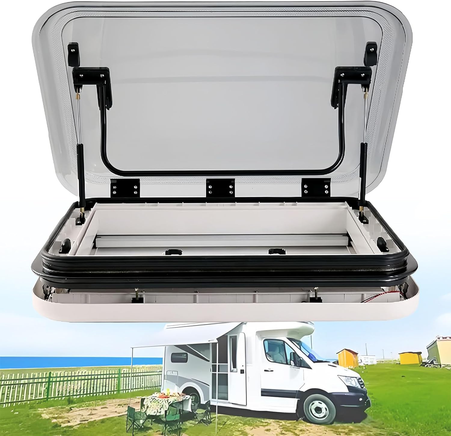 RV Exit Window Vent Hatch - External Skylight for Caravan, Motorhome & Camper - 800x500mm, 70° Opening Angle, Fits Car Body Thickness 25-60mm, Ideal for Trailers & Yachts.
