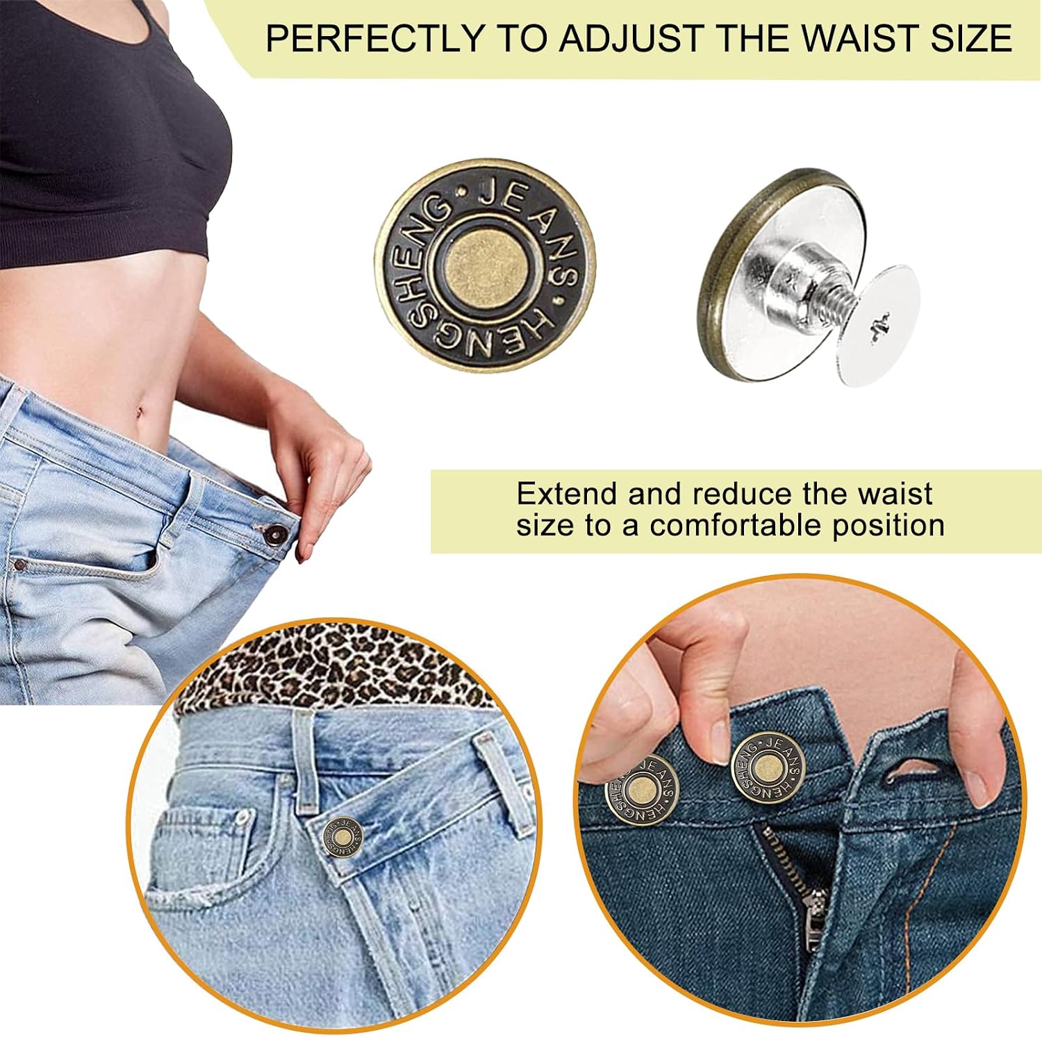 YYJ HOME Buttons for Jeans, 17mm Jean Buttons for Loose Jeans, kit with Rivets and Screwdriver, Premium Quality Jean Buttons for Replacement and Adjustment - Set of 12.