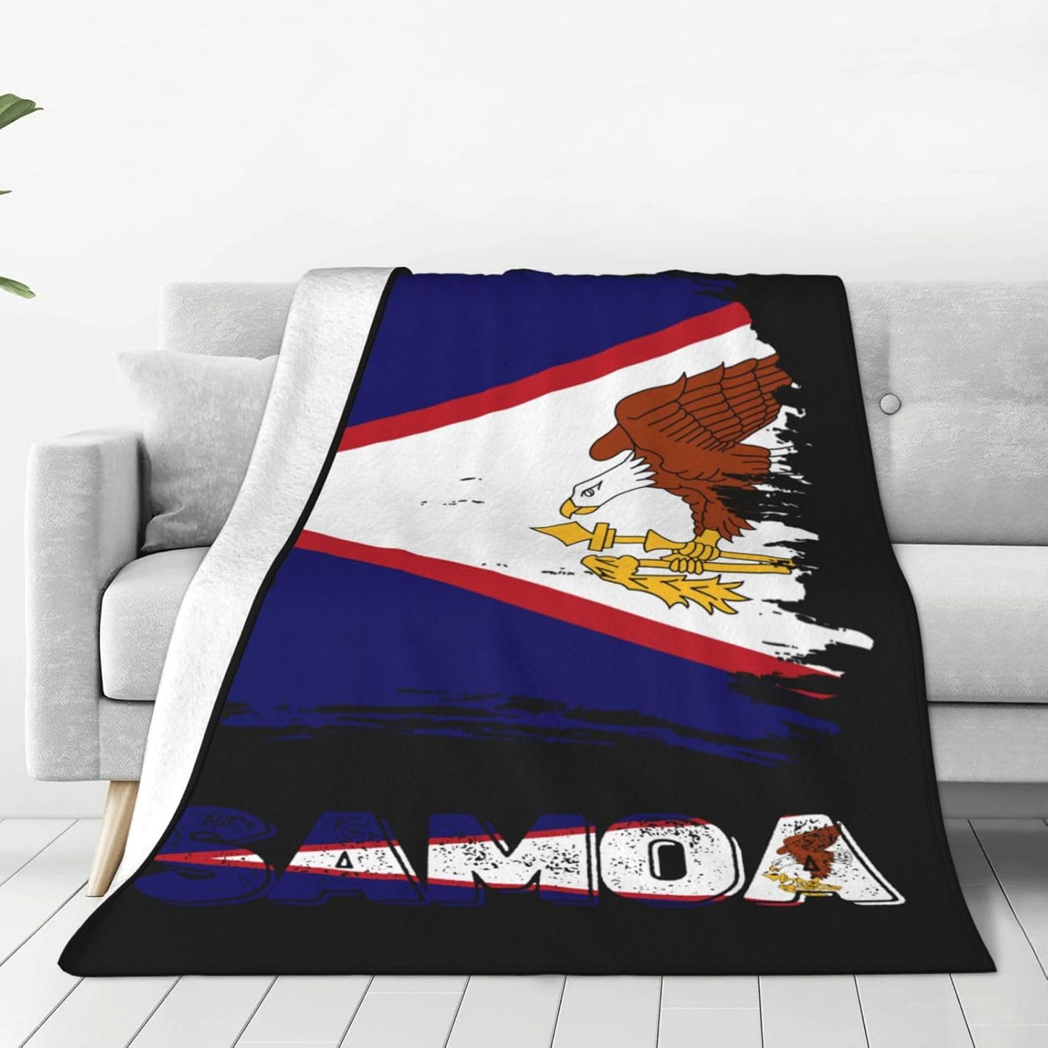 Vintage America Samoa Samoan Flag Throw Blanket Soft Micro Fleece Cozy Flannel Blankets Black for Couch Bed Travel Home Family Sofa Chair Lightweight Winter Fall 50"x40"