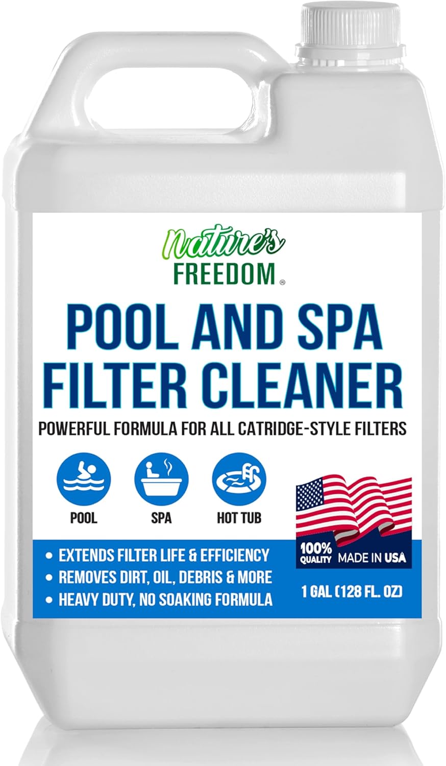 Nature's Freedom Pool and Spa Filter Cleaner Concentrated Solution - Removes Dirt, Oil & Grease, No Foam or Residue - Soak & Spray Formula for Pool & Spa Cartridge Filters -1 Gallon