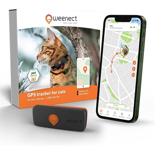 Weenect Cat XS - New GPS Tracker for Cats | Real-time Mini GPS Tracker for Cats | Smallest Model on The Market | Collar Included | Subscription Required