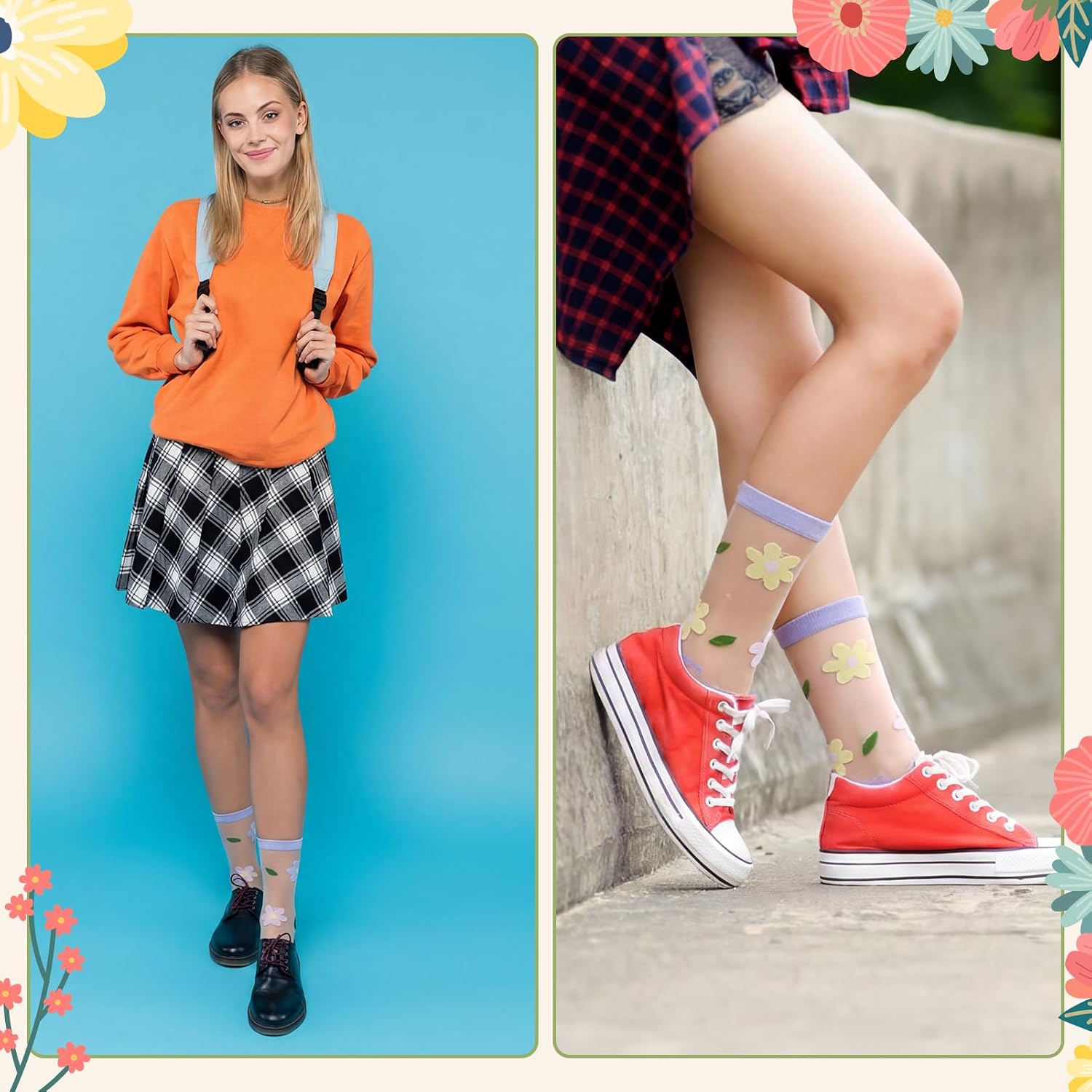 Sheer Flower Ankle Socks for Women, 6 Pairs Vintage Floral Lace Mesh Socks, Thin Transparent Jacquard Socks for Summer Outfits