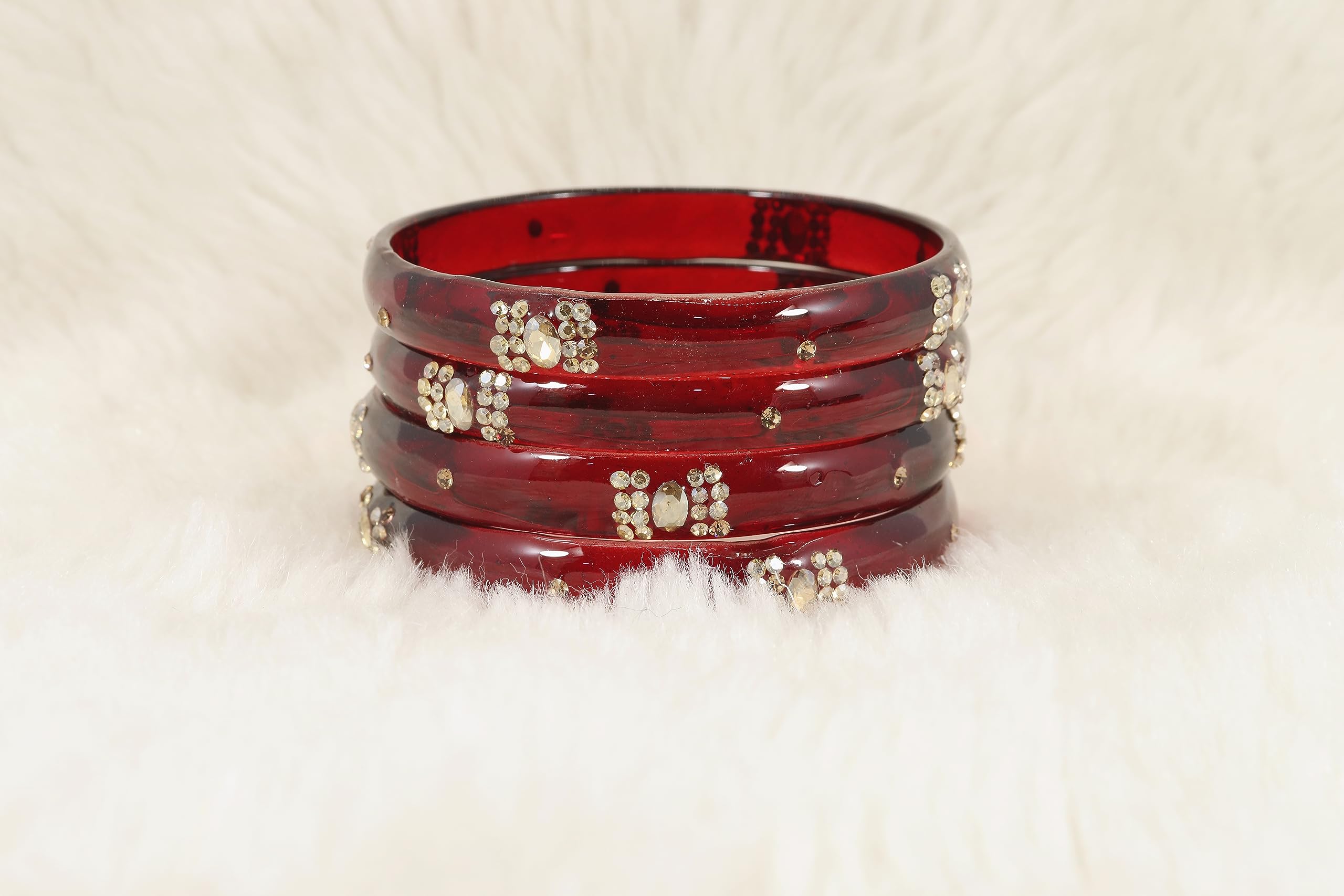 Zircon Studded Bangles Bracelet Set with Kada Bangles (Pack of 4)