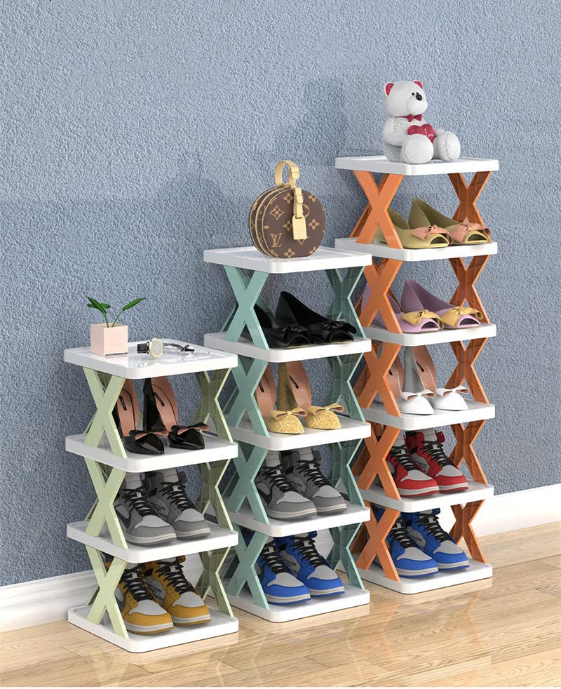 7-Tier Plastic Shoe Rack Tall Narrow Design 16 * 24 * 17.5cm, Multi-Use Lightweight Space-Saving Fabric Storage Organizer Hallway Entryway Living Room Bedroom Stackable Free Standing (7)
