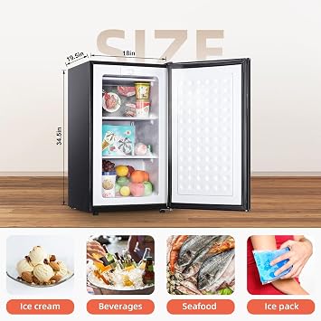 Black Upright freezer 3.5 Cu.ft, Compact Mini Freezer with Stainless Steel Reversible Door, 3 Adjustable Thermostat(23F to -13F), Quiet Stand Up Freezer for Apartment/Bedroom