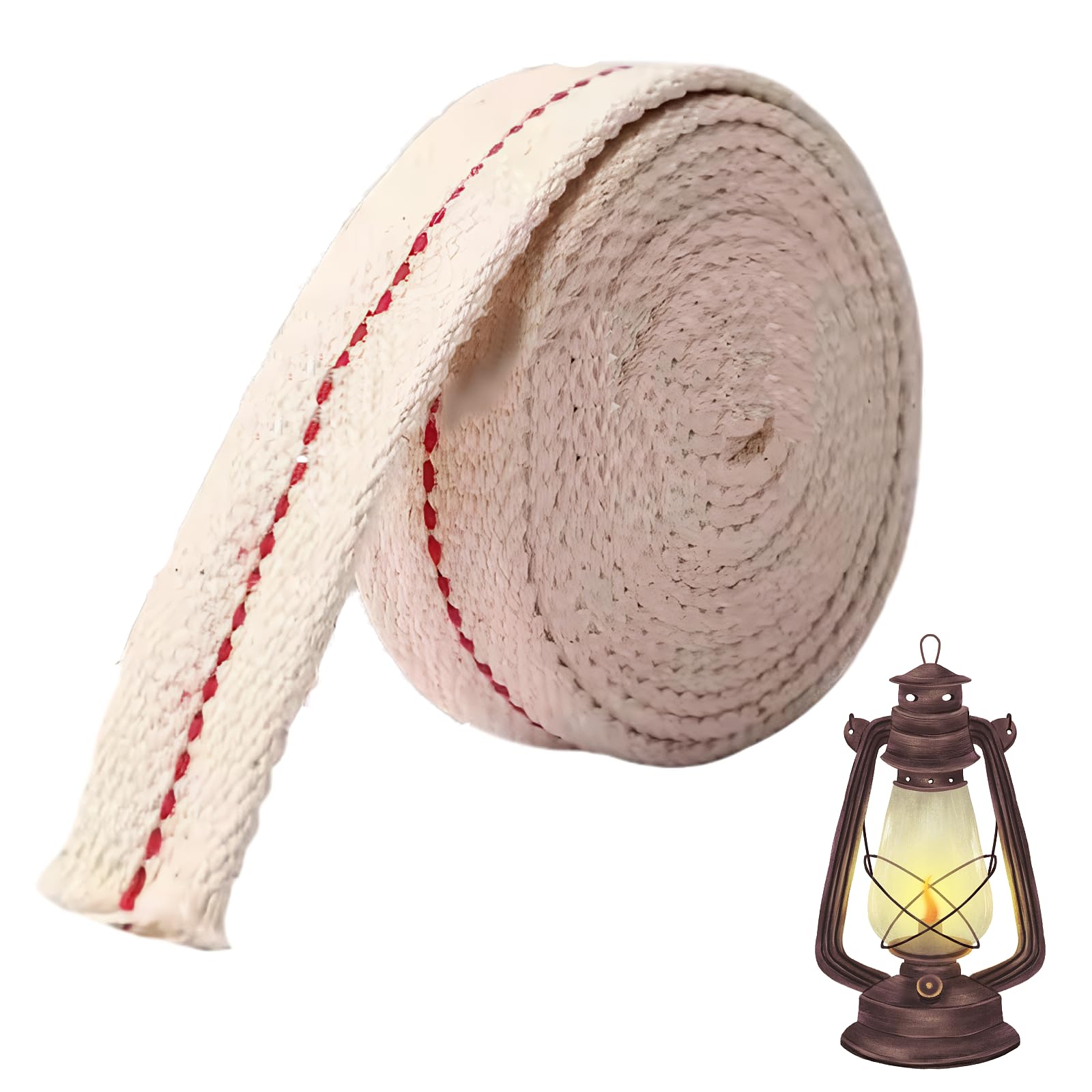 Targonix Oil Lamp Wick 78.74 Inch Flat Cotton Wick with Red Stitch Reinforcement for Kerosene Lanterns Paraffin Lamps and Candle Burners