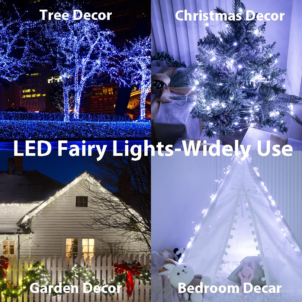 160M Lichterkette 1600 LED Kaltweiß, Silberdraht, Fernbedienung, Innen- und Außenbereich, Stecker-Lichterkette für Schlafzimmer, Wohnzimmer, Terrasse, Veranda, Garten, Weihnachtsbaum