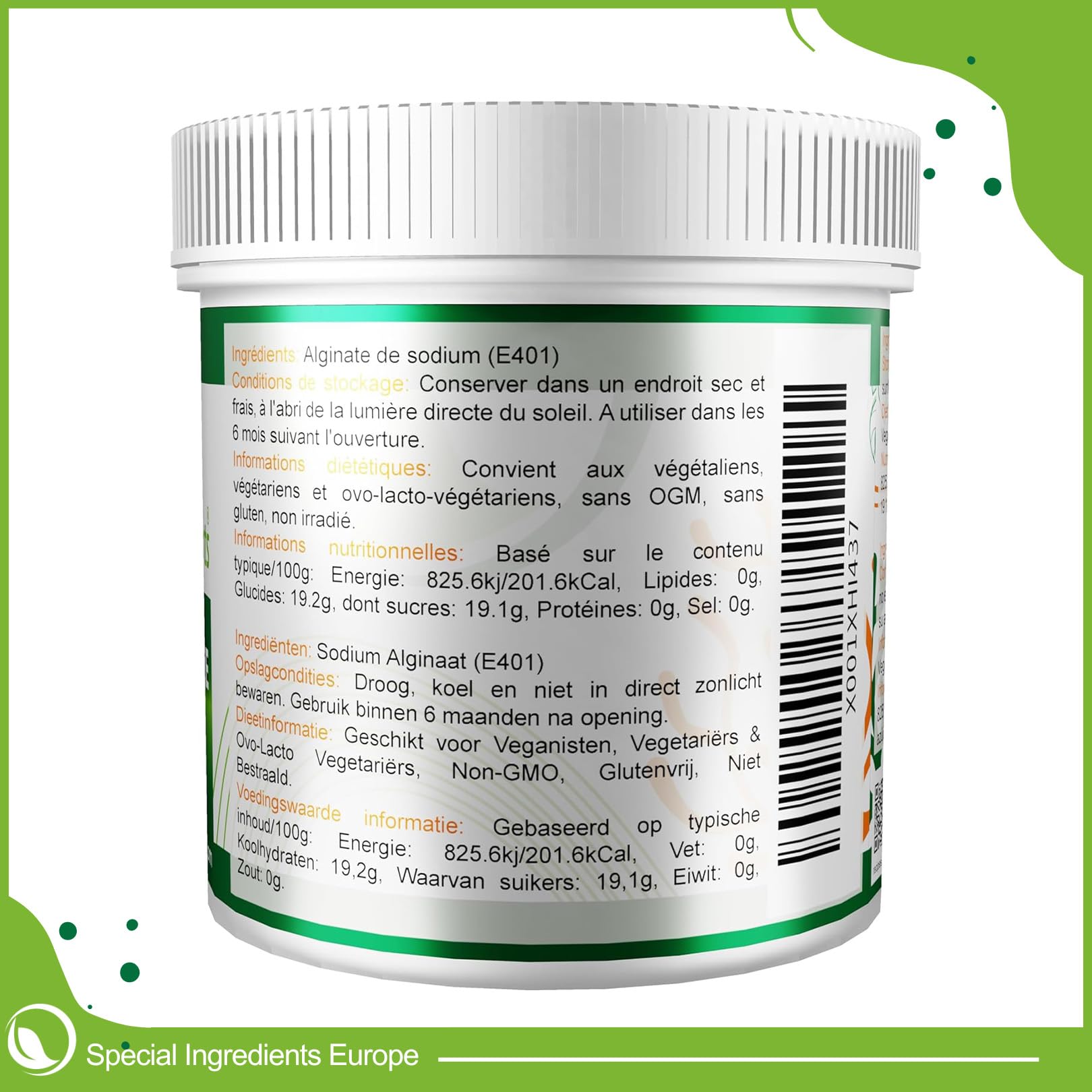 Special Ingredients Lactate De Calcium & Alginate De Sodium, Cuisine Moléculaire, Paquet de deux ingrédients, Idéale pour la sphérification de base et à la sphérification inversée - 2 x 50 gramme