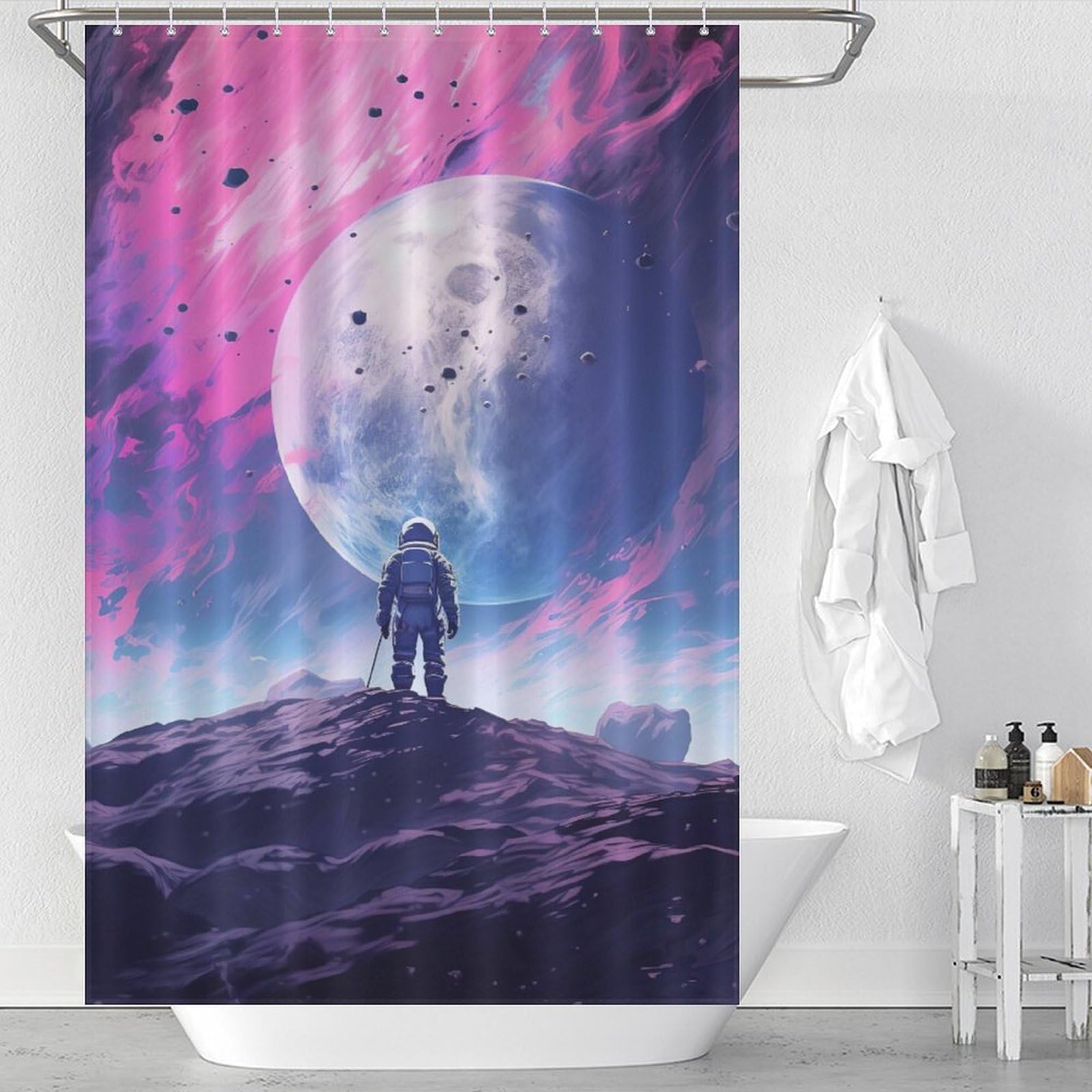 Rideau de douche astronaute lavable et imperméable en polyester de qualité