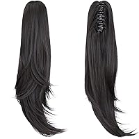 Vista 17 de Extensión de cola de caballo negra, extensiones de cabello con clip de cola de caballo de 20 pulgadas, extensiones de cabello largo y rizado