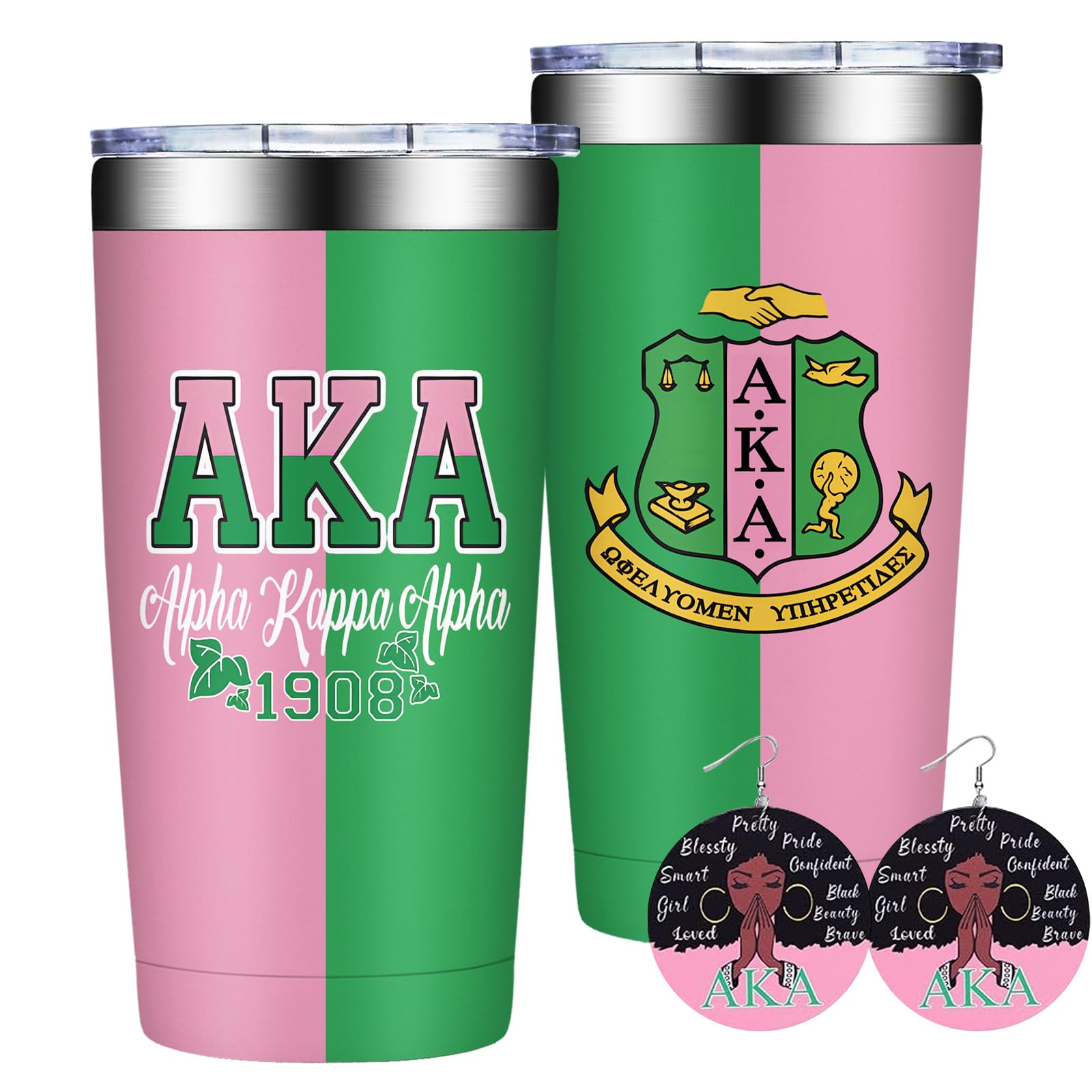 Grifarny AKA Sorority Gifts for Women - 1908 Sorority Pink Green Tumbler Cup 20oz - AKA Paraphernalia Sorority Gifts for Girls, Sister