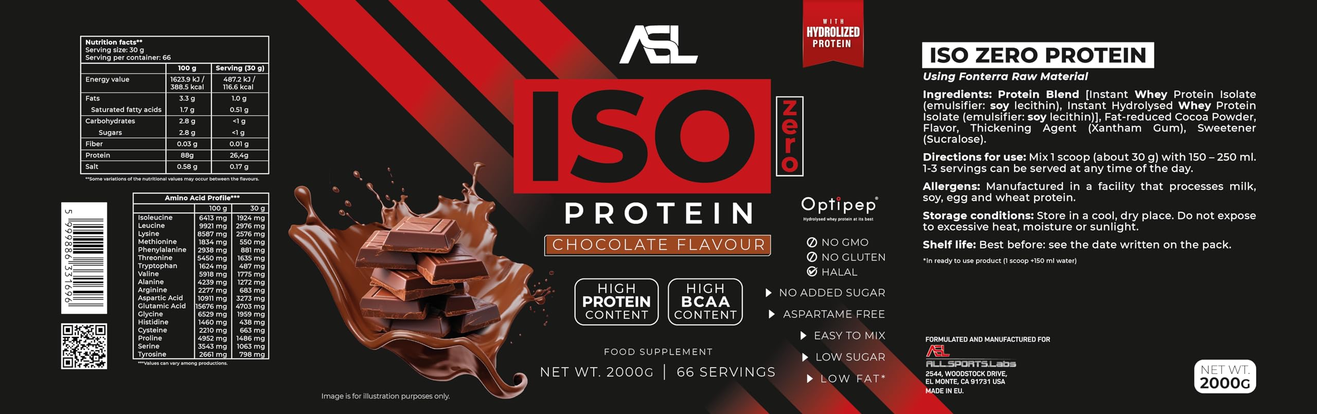 All sports lab Iso Zero Protéine Chocolat 2 kg