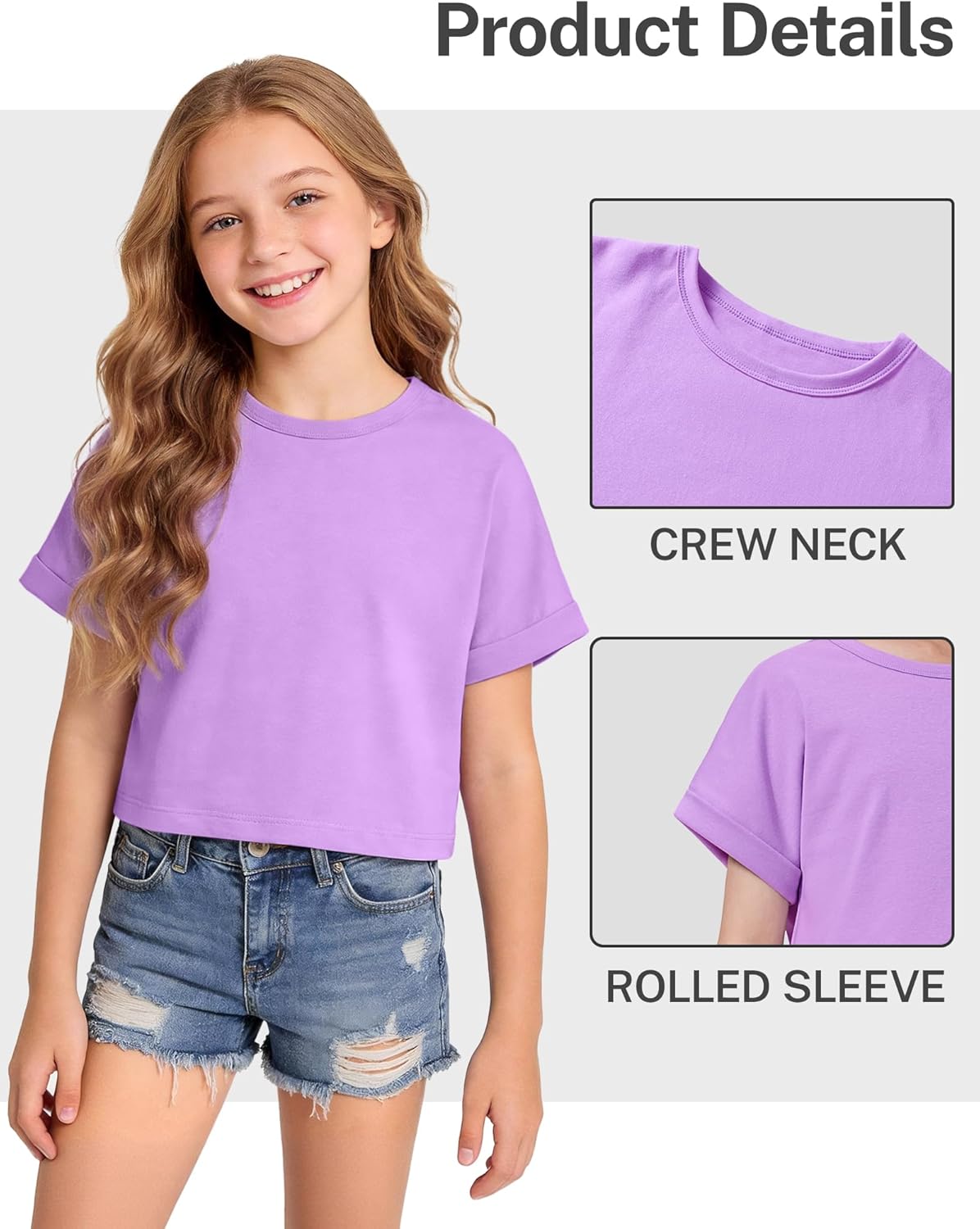 Girls Crop Tops Short Sleeve T-Shirts for Girl Crew Neck Basic Tee Size 7-14 Years - Image 6