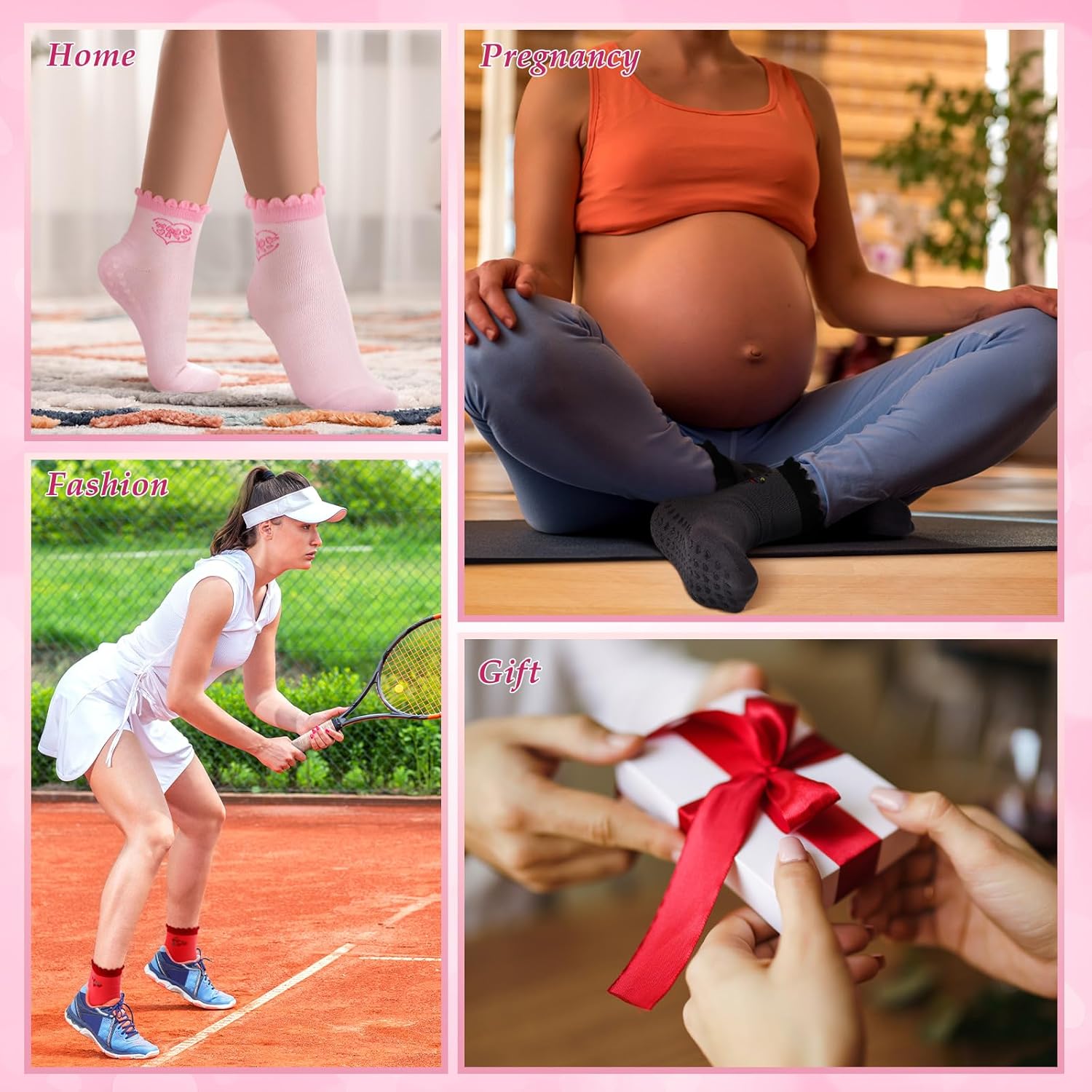 10 Pairs Cute Short Pilates Socks for Women Colorful Non-slip Yoga Ballet Socks with Ruffle Cuff Grips Gift