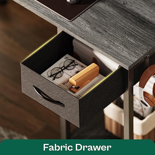 Miniatura 7 de Huuger Escritorio en forma de L para computadora con luces LED y tomas de corriente, escritorio de juegos con estantes de almacenamiento, escritorio