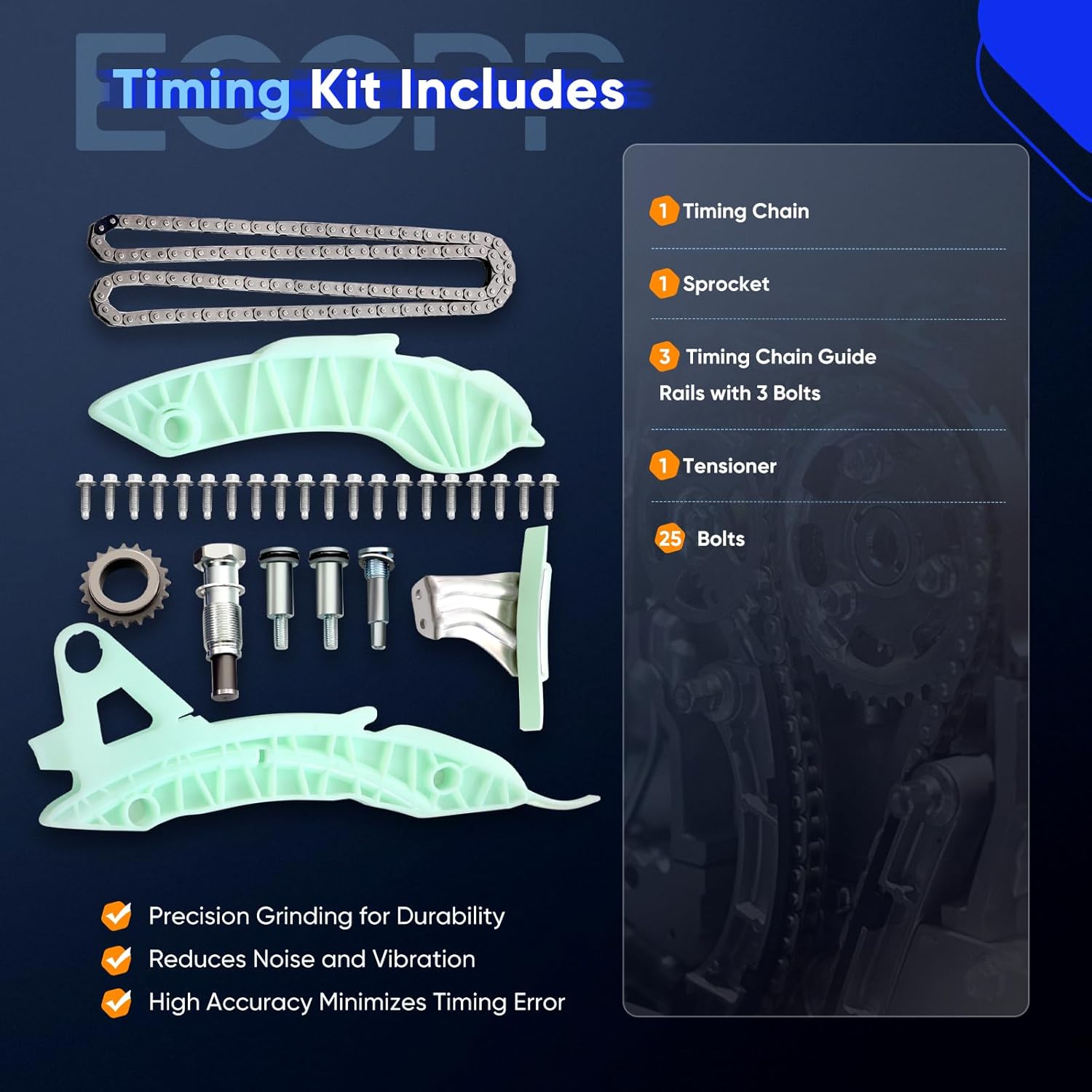 ECCPP TK1100 Timing Chain Kit Tensioner Guide Rail fits for Mini Cooper 1.6L Non Turbo 2007 2008 2009 2010 N12B16A
