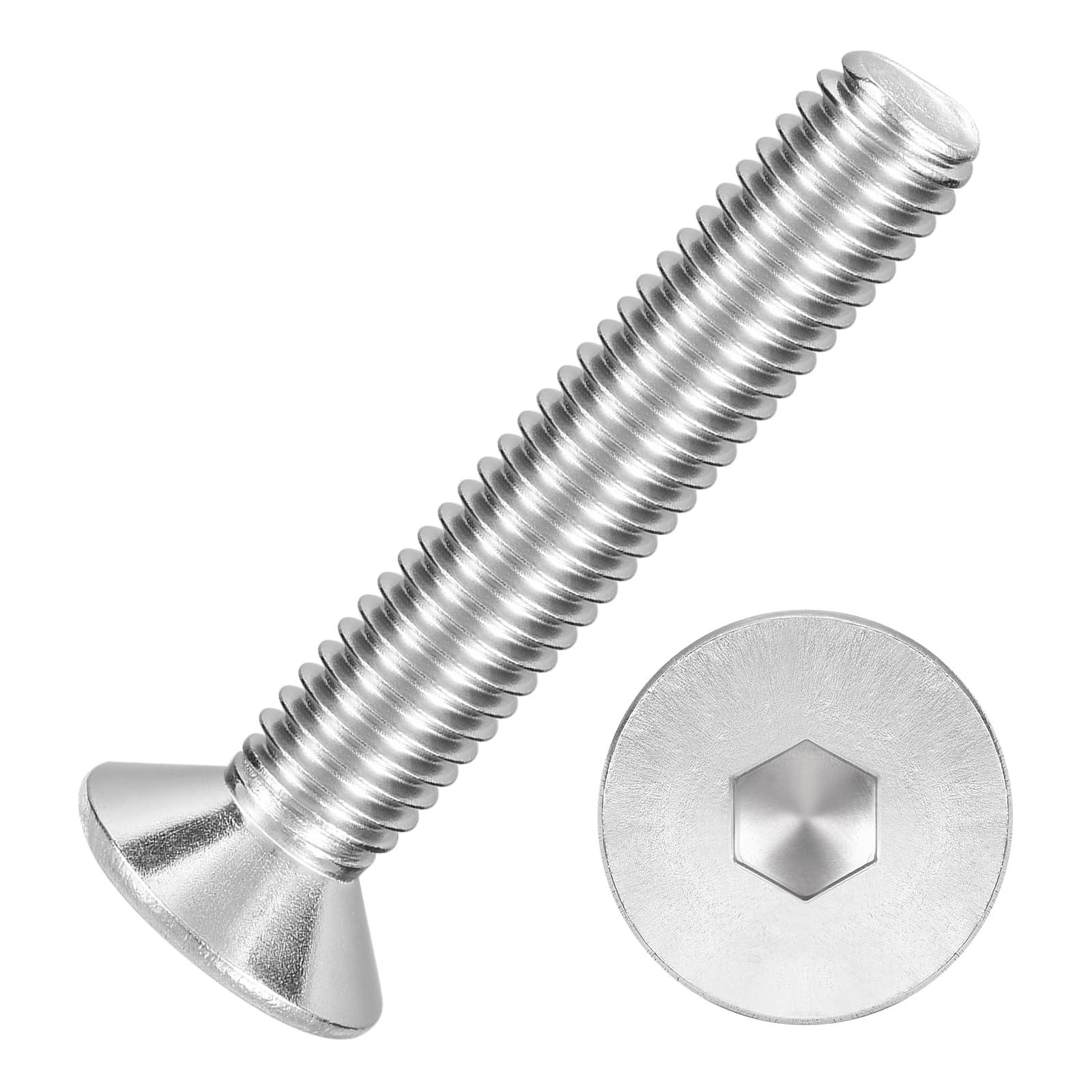 Kozelo 15Pcs Flat Head Socket Cap Screws Countersunk Bolts - [M5-0.8 x 30], Allen Socket Drive, 304 Stainless Steel 18-8 (A2-70), Silver, for Automotive, Furniture & Machinery