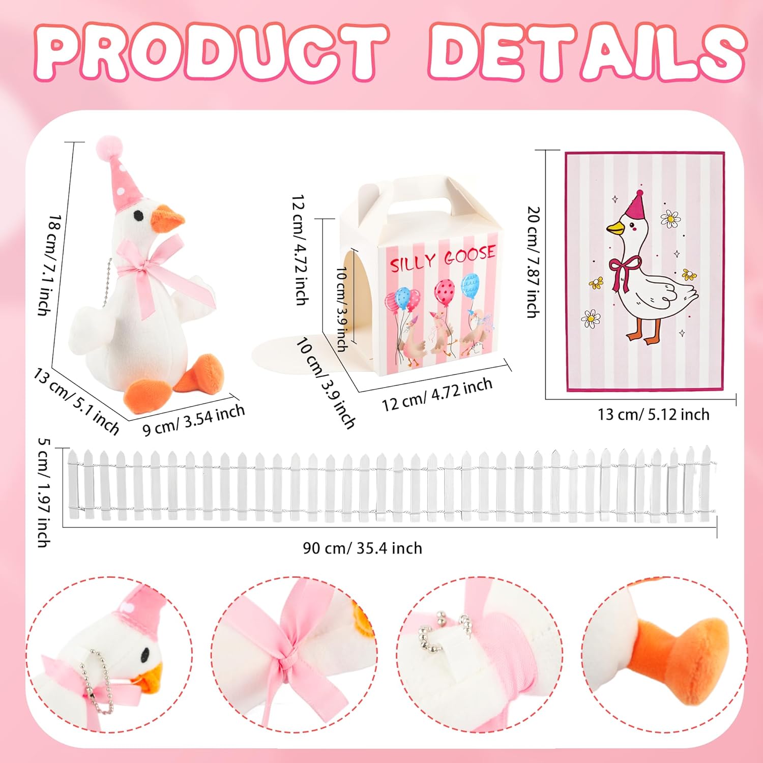 38 Pcs One Silly Goose 1st Birthday Decoration 18 Soft Goose Stuffed Animal with Birthday Party Hats Ribbon Bow 18 Boxes 1 Wood Table Decor and 1 Plastic Fences for Adopt a Animal Party Favors
