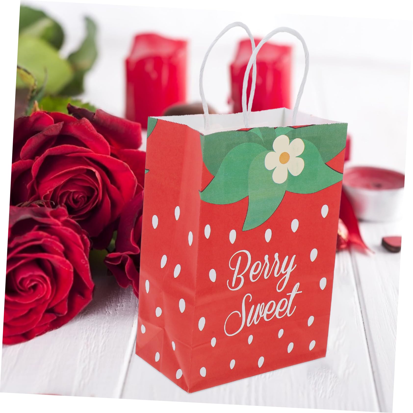 SHINEOFI 4 Sätze Teiliges Erdbeer Papiertüten Mit Griffen Stabile Geschenktüten Für Snacks Süßigkeiten Und Kleine Geschenke Vielseitige Partytüten Für Kindergeburtstag Und 12 Stück * 4