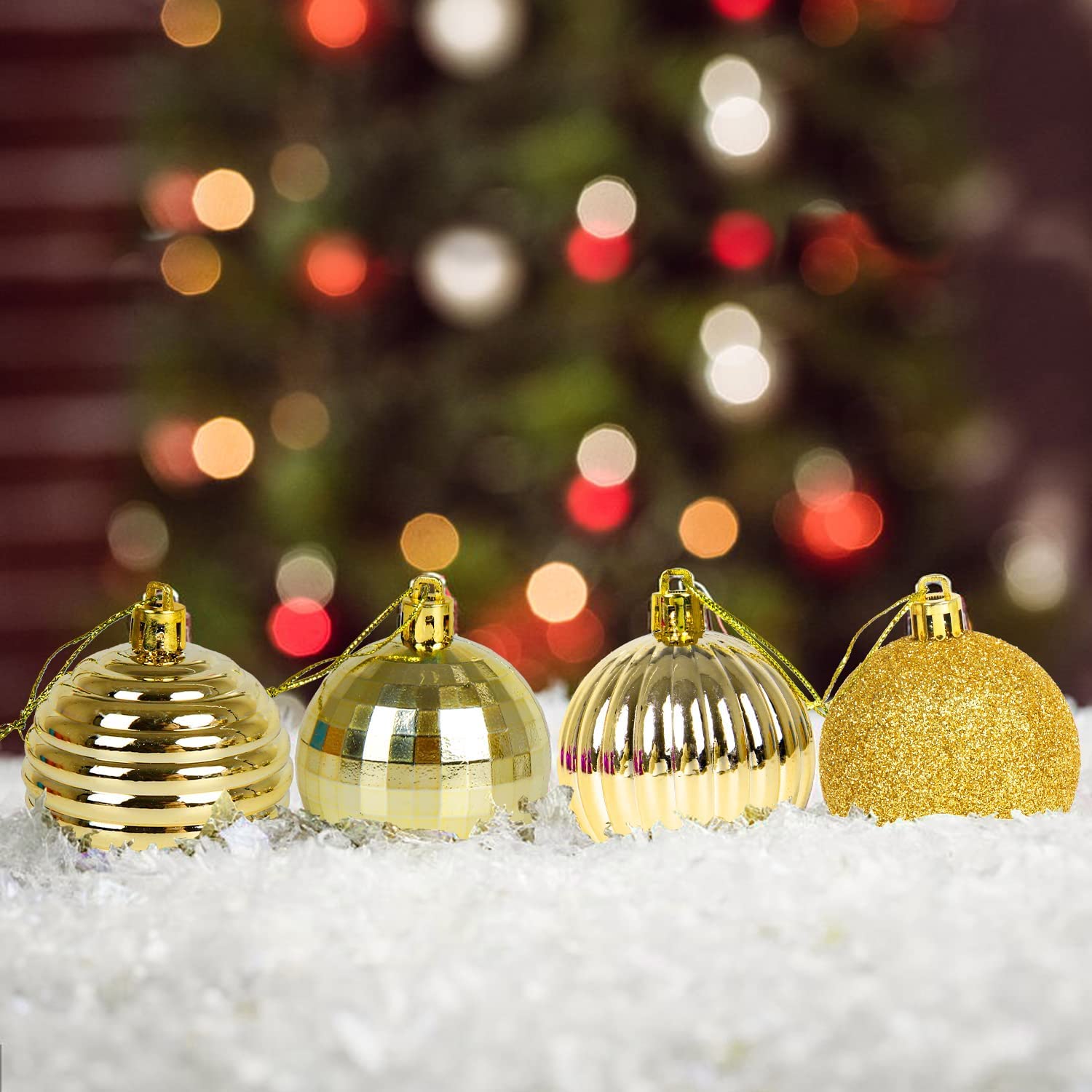 VEYLIN Christmas Tree Decorations Set of 40 Gold Christmas Baubles Hanging Ball Tinsel Garland Star Tree Topper Ornaments - Image 2
