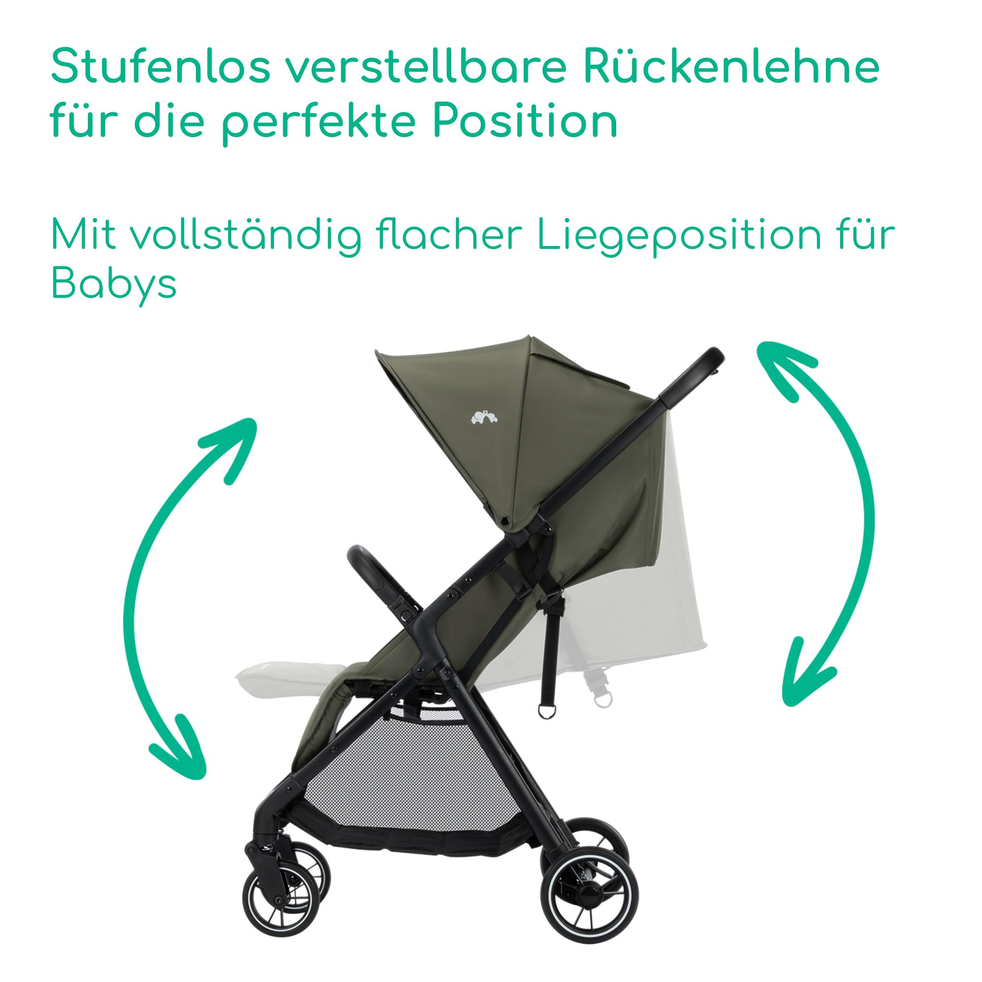 Bebeconfort Azur, Kinderwagen Buggy Kompakt, 0–3 Jahre (15 kg), Leichter Reisebuggy, Automatisch Einhändig Klappbar, Stufenlos Flach Verstellbar, Großer Korb, Mineral Green
