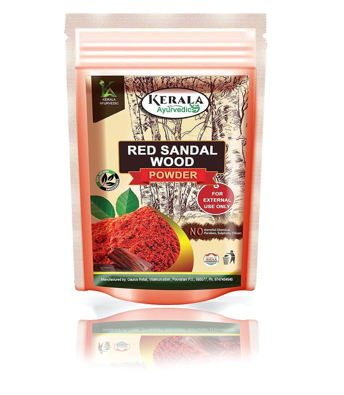 Kerala Ayurvedic Natural Redsandal Powder/Rakthachandana Podi/Laal Chandan For Face Pack - 100 Gms (100 g)