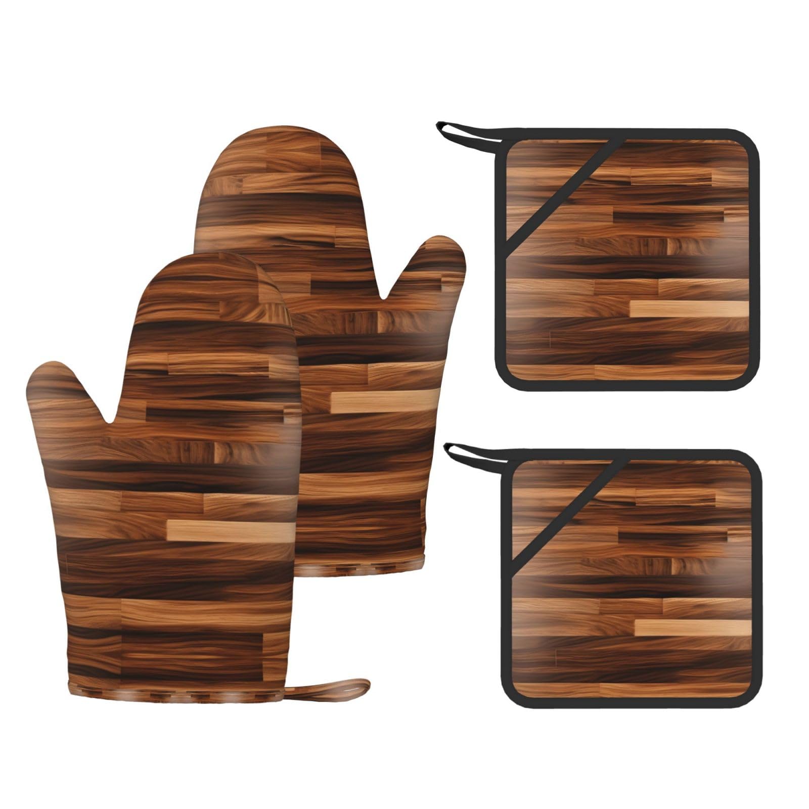 Gants de cuisine en silicone à motif grain de bois résistant à la chaleur