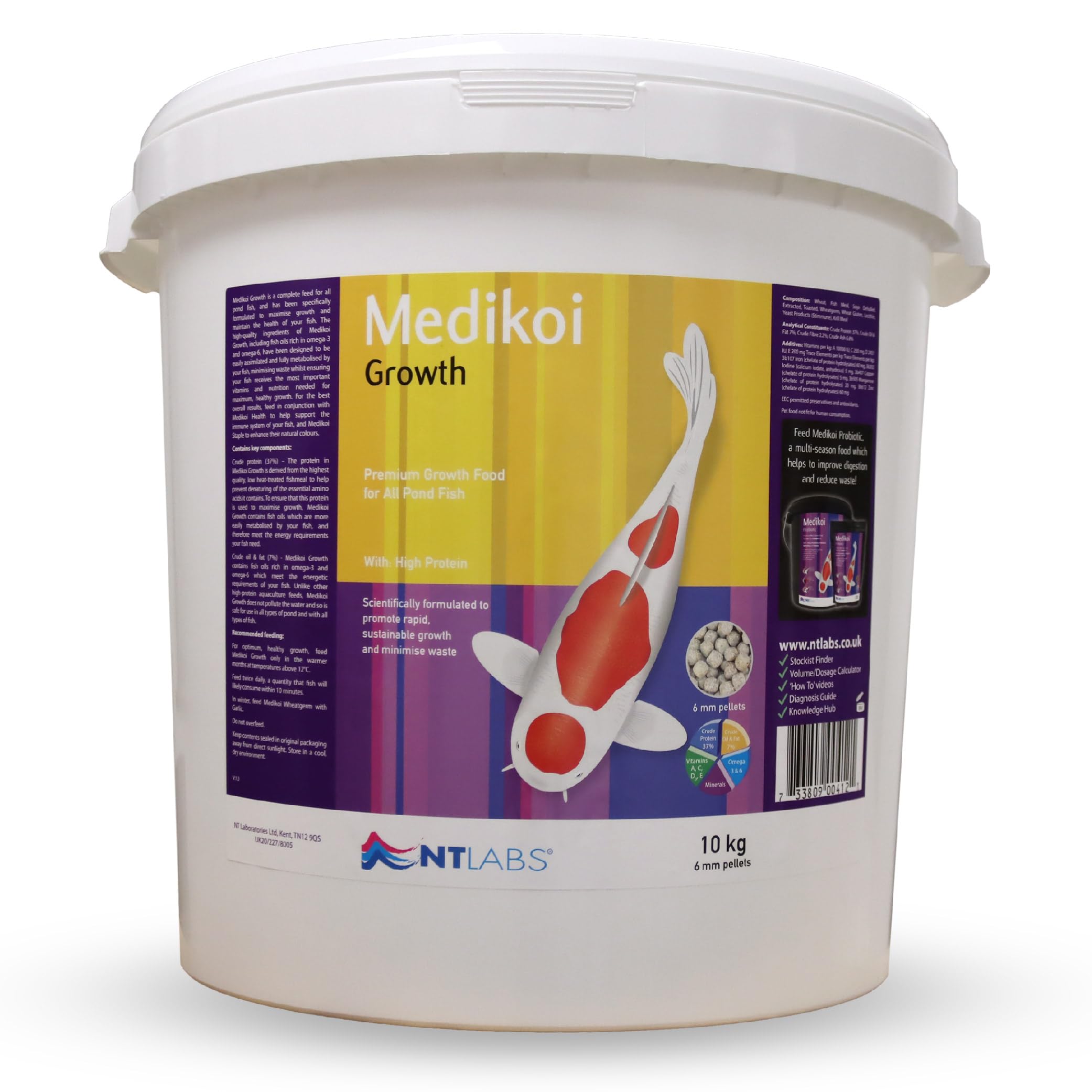 Medikoi Growth, Complete Feed for All Pond Fish, Ideal for Late Spring and Summer Feeding, High Protein Koi Feed, Maintains Immune System, Koi Fish Food (10 kg (Pack of 1), Standard)