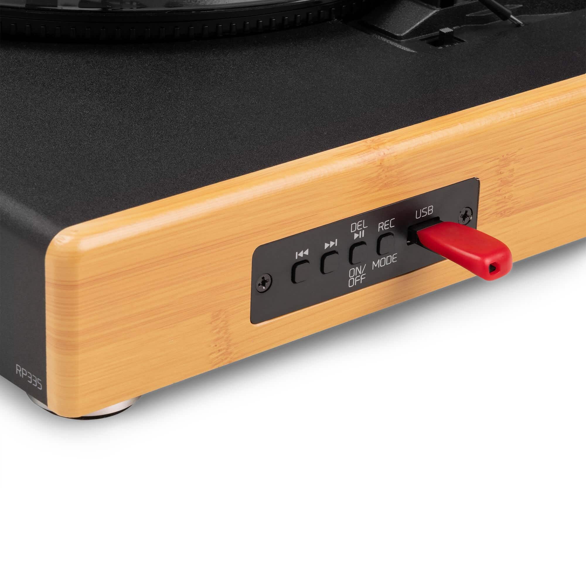 Audizio RP335 - Platino in vinile Bluetooth con altoparlanti 2 x 40 W, design elegante, versione in bambù, riproduzione USB, 3 velocità, funzione registratore, ideale per audiofili e collezionisti di