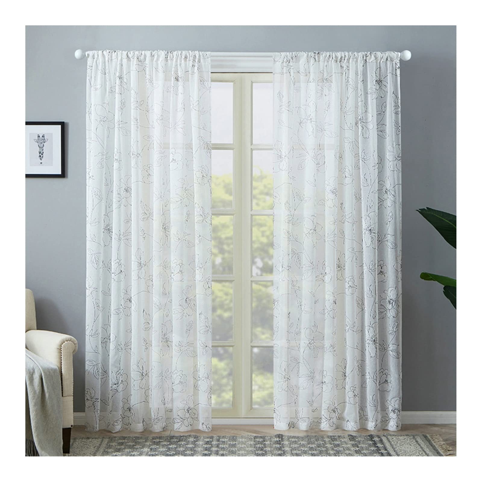 Cortinas para habitación infantil KnSam de lino y algodón con bordado moderno, 2 uds