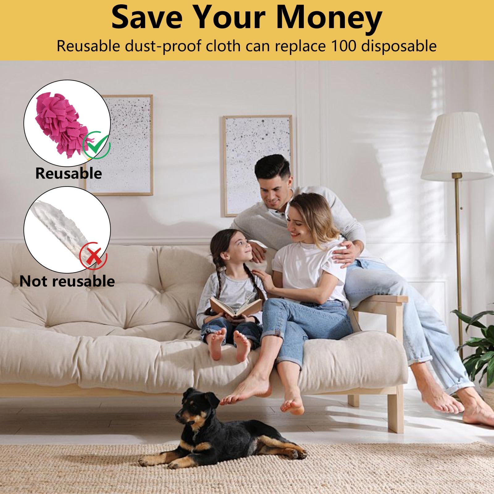 4 Recharges Lavables Pour Swiffer + 1 Poignée - Microfibre Polaire - Pour Poussière Et Saleté - Maison/école