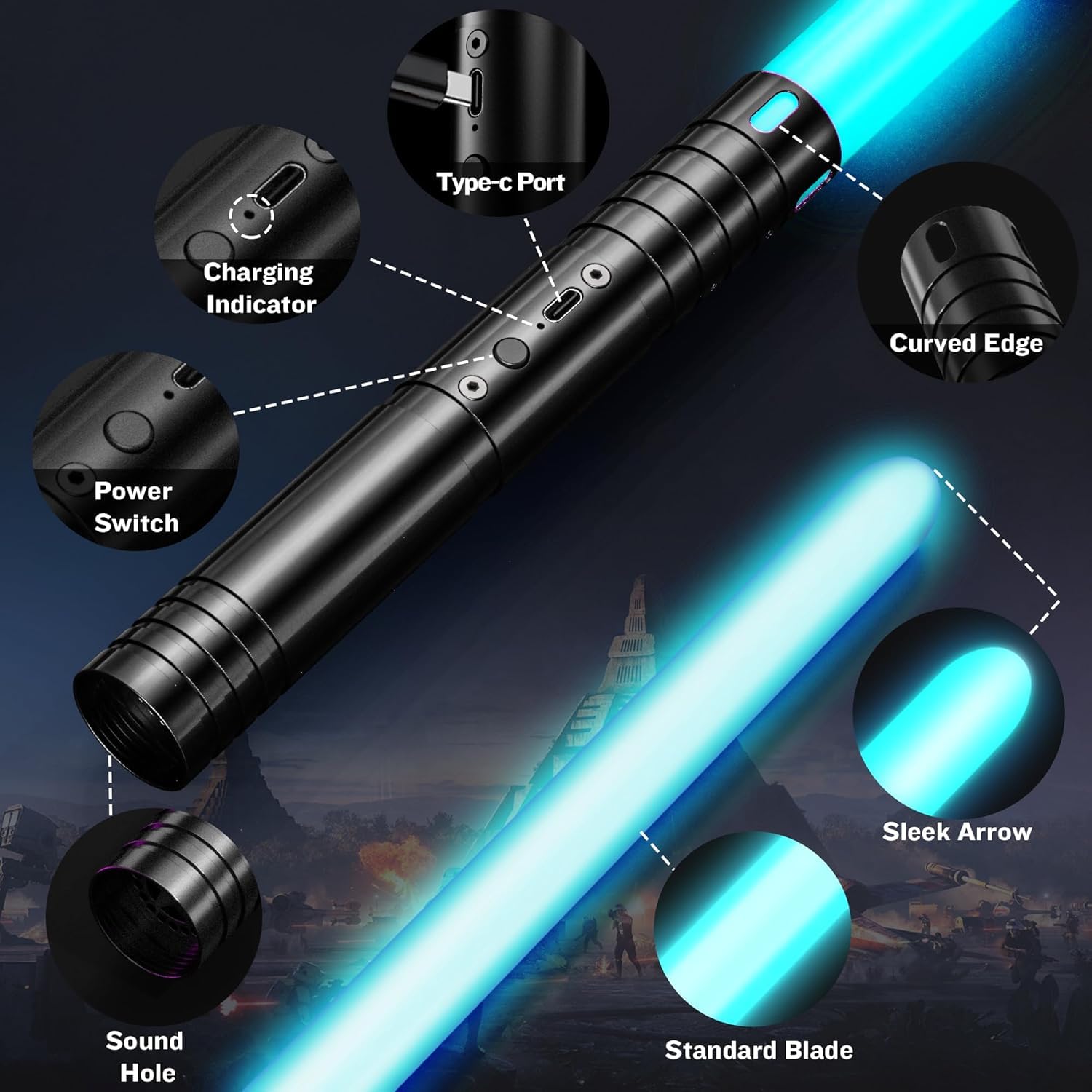 Laserschwert Kinder, Lichtschwert RGB 15 Farben, USB wiederaufladbare Licht Schwert mit FX Sound, Lichtschwert Schwert Spielzeug für Kinder, Halloween, Galaxy Krieg Kämpfer Cosplay (60cm 2PC)