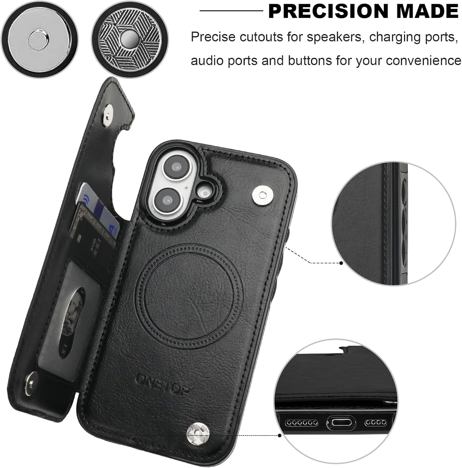 ONETOP Compatible with Magsafe for iPhone 16 Wallet Case with Card Holder, PU Leather Kickstand RFID Blocking Case, Double Magnetic Clasp and Durable Shockproof Cover 6.1 Inch (Black) - Image 9