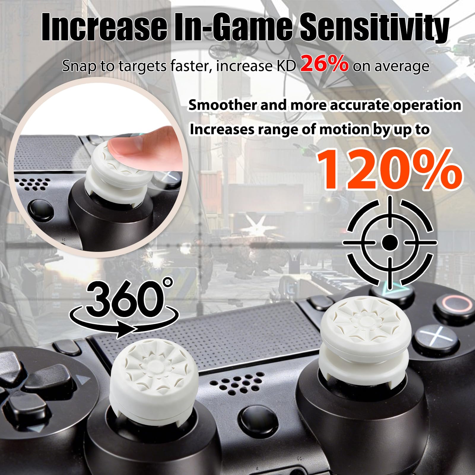 FPS White Thumb Grips for PS4 PS5 Controller, Performance Silicone Thumbsticks High-Rise & Mid-Rise for Playstation 4 Playstation 5 Joystick Grips Thumb Stick Caps to Improve Accuracy Comfort 2Pcs — view 2
