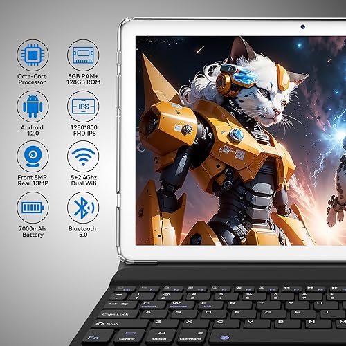 Miniatura 2 de Tableta 2 en 1 con teclado, las últimas tabletas Android de 128 GB ROM, tableta de 10 pulgadas con chip octa-core compatible con WiFi de 5+2.4 GHz,